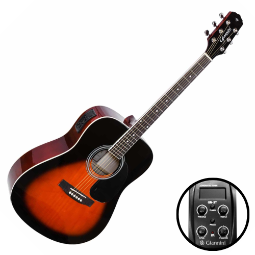 Violão Eletroacústico Aço Giannini Performance GD-1 EQ 3TS 3 Tone Sunburst com Equalizador GS-3T