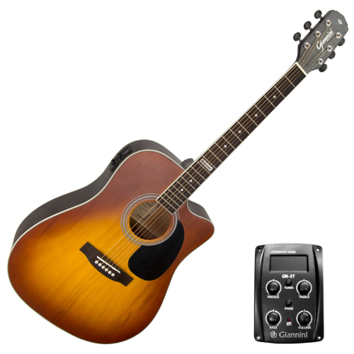 Violão Eletroacústico Giannini Performance GF-1D CEQ Honey Burst HB com Equalizador GN-3T Ativo 3 Bandas e Afinador
