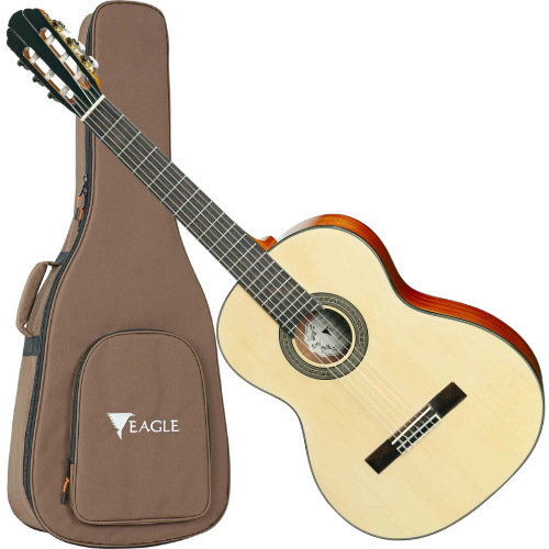 Violão Acústico Eagle DH69 Natural Canhoto Nylon com Tampo Spruce Laterais Mogno Escala Laurel e Bag
