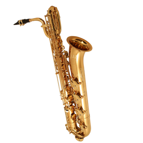 Saxofone Barítono Cannonball B7-L Artist Series Gold Lacquer com Campana One-Piece Hand-Hammered e Chaves com Pedras Semipreciosas