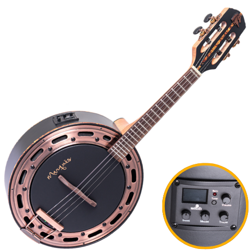 Banjo Eletroacústico Marquês BAJ-221BKSEQ Preto-Rosé Fosco com Aro Acobreado Pele Caprina Preta 8" Equalizador Ativo A-20 3 Bandas Afinador e Visual Impactante Todo Preto
