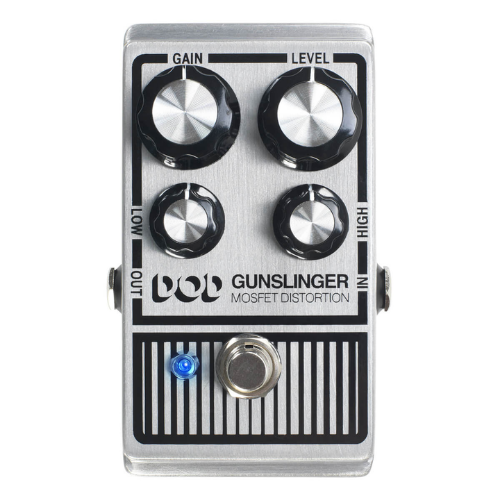 Pedal DOD Gunslinger MOSFET Distortion com Controles Independentes Gain Level Low High e Operação 9V/12V True Bypass