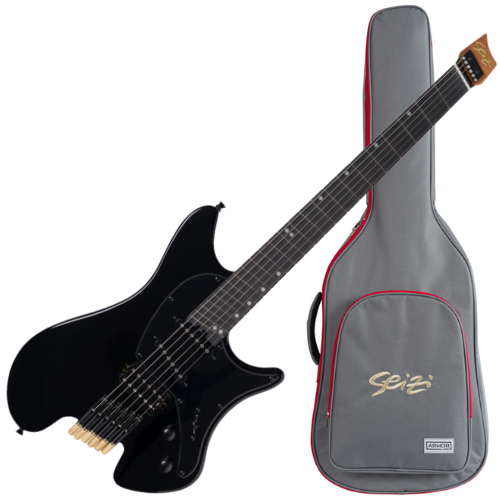 Guitarra Seizi Koi Headless Black HSS com Captadores Seizi Jutsu Alnico V Escala Multi-Scale 25.5"-26.5" Trastes Inox Ponte Fixa Ferragens Pretas e Bag
