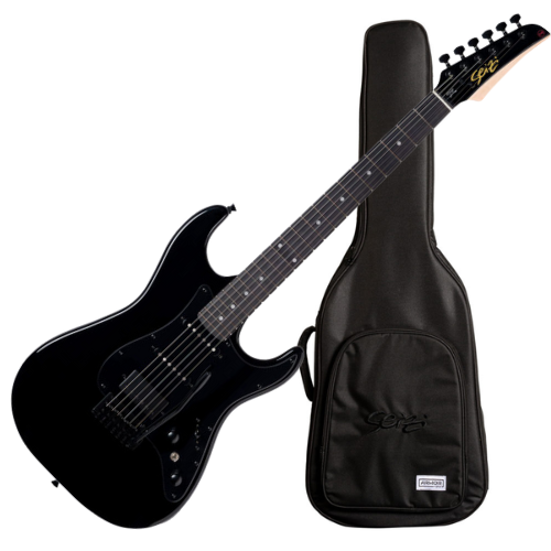 Guitarra Seizi Katana Musashi HSS All Black com Captadores Seizi Jutsu Alnico V e Ponte Flutuante 2 Pivôs e Acabamento Gloss Preto Total e Bag