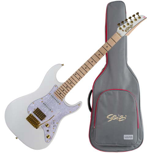 Guitarra Seizi Katana Musashi HSS White com Captadores Seizi Jutsu Alnico V e Ponte Flutuante 2 Pivôs e Acabamento Gloss Branco e Bag