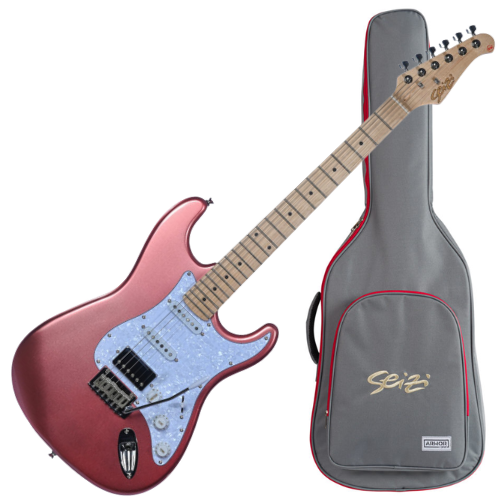 Guitarra Seizi Vintage Budokan HSS Rose Gold com Captadores Seizi Jutsu Alnico V Ponte Flutuante 2 Pivôs Ferragens Cromadas e Bag