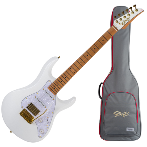 Guitarra Seizi Katana Ghost Pearl White com Captadores Seizi Jutsu Alnico V HSS Ponte Flutuante 2 Pivôs e Bag