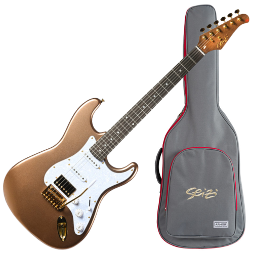 Guitarra Seizi Vintage Budokan HSS Aged Gold com Captadores Seizi Jutsu Alnico V Ponte Flutuante 2 Pivôs Ferragens Douradas e Bag