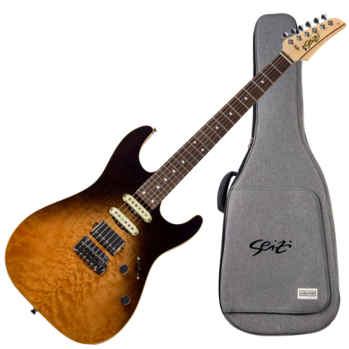 Guitarra Seizi Katana Hashira Cappuccino Maple com Captadores Seizi Jutsu Alnico V HSS Ponte Flutuante 2 Pivôs e Bag
