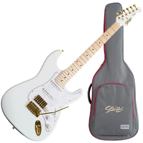Guitarra Seizi Vintage Budokan HSS Reinaldo Meirelles Model White com Captadores Seizi Jutsu Alnico V Ponte Flutuante 2 Pivôs Ferragens Douradas e Bag