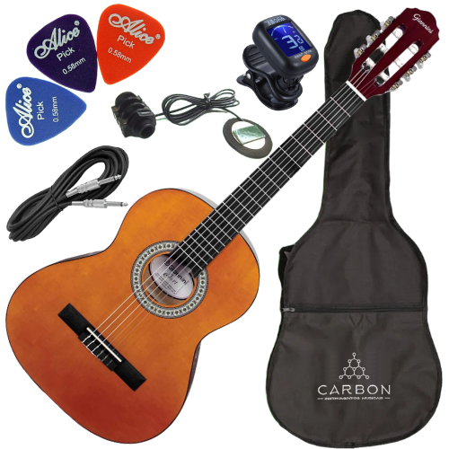 Kit Violão Eletroacústico Giannini Start N6 3/4 Natural Nylon com Captador Piezo Tampo Linden Natural Gloss