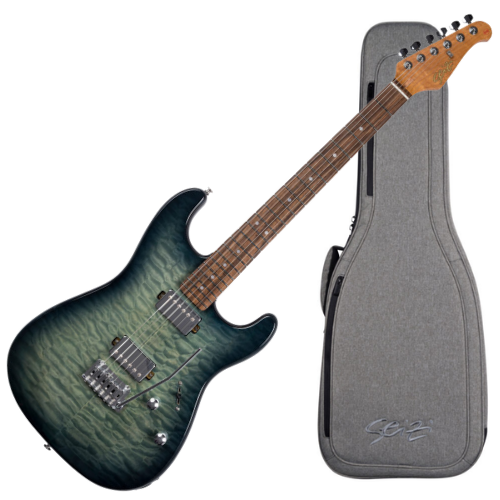 Guitarra Seizi Vintage Ronin Plus Quilted Blue com Captadores Seizi Jutsu Alnico V HH Ponte Flutuante 2 Pivôs e Bag