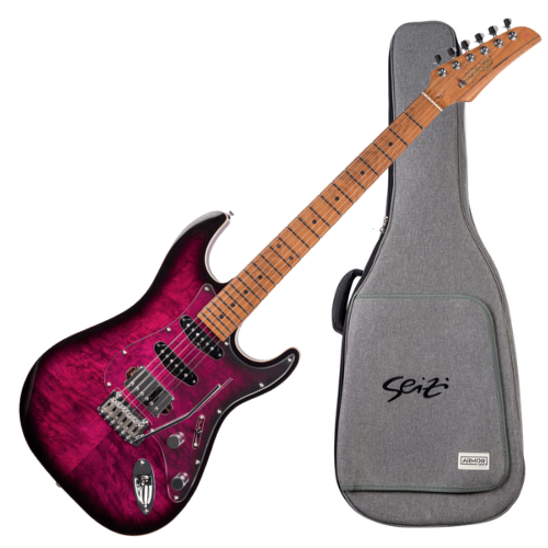 Guitarra Seizi Katana Musashi Plus Isabella Ozielzinho Signature HSS Purple Burst com Captadores Seizi Jutsu Alnico V Ponte Flutuante 2 Pivôs e Bag