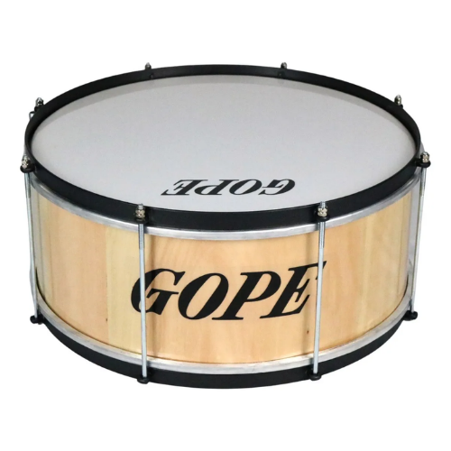 Zabumba Gope Madeira 18" 20cm Palha com Aro Metálico Preto Afinação com 8 Esticadores e Peles Leitosa