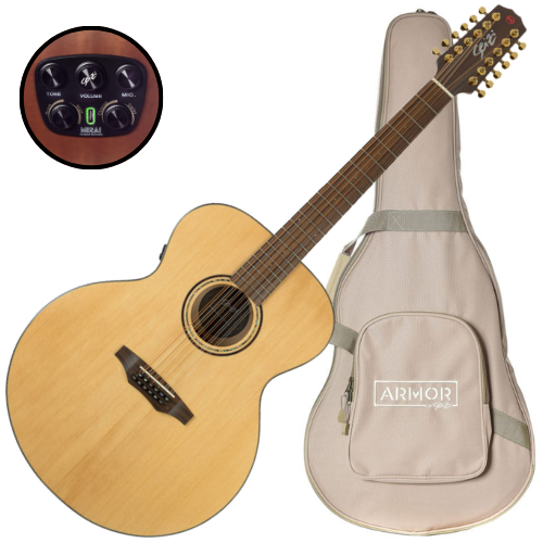 Violão Eletroacústico Seizi Supreme Godzilla 12 Mirai Spruce Natural Gloss com Tampo Spruce Sólido Pré Seizi Mirai Efeitos Reverb/Delay/Chorus Desplugado 12 Cordas e Bag Armor 10361094