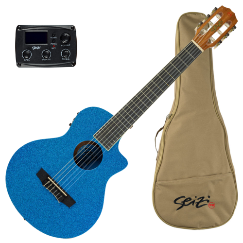 Violão Eletroacústico Seizi Fun Panda Nylon Royal Blue Sparkle com Captador Ativo e Madeira Sapele Laminado e Bag 10360969