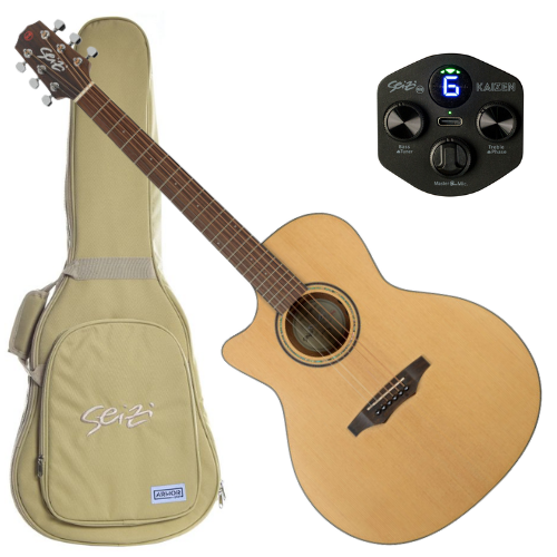 Violão Eletroacústico Seizi Canhoto Originals Ryu Cutaway Spruce Natural com Captador Seizi Kaizen Recarregável Aço Madeira Mahogany Laminado e Bag