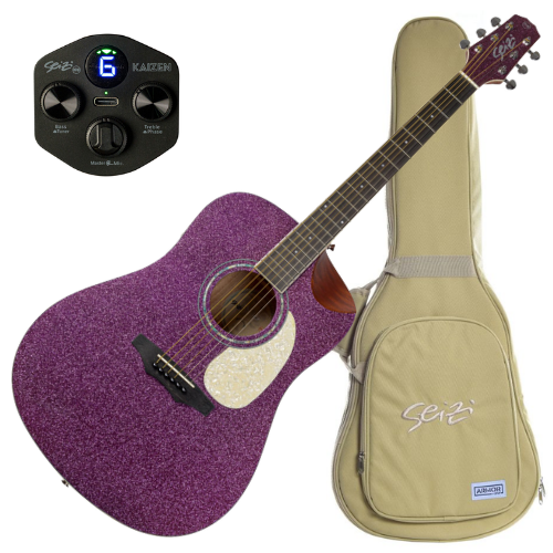 Violão Eletroacústico Seizi Akira Kaizen Purple Sparkle com Captador Seizi Kaizen Recarregável Aço Madeira Mahogany Laminado e Bag