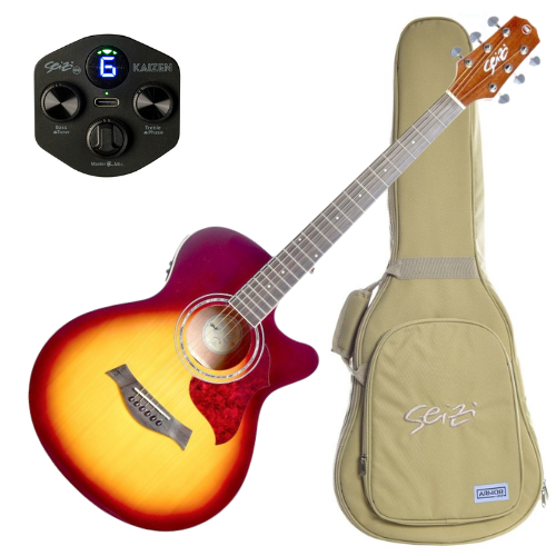 Violão Eletroacústico Seizi Kyoto Kaizen Cutaway Brown Burst com Captador Seizi Kaizen Recarregável Aço Madeira Mogno Laminado e Bag 10360625