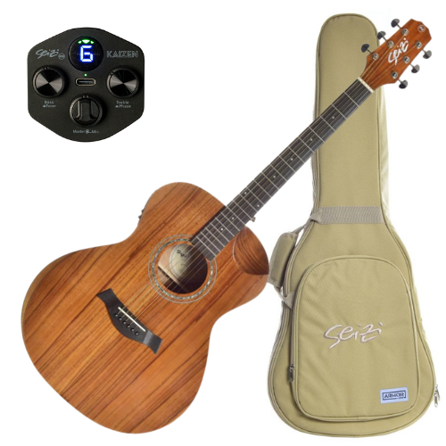Violão Eletroacústico Seizi Nagoya Kaizen Koa com Captador Seizi Kaizen Recarregável Cordas de Aço Madeira Koa Laminado e Bag