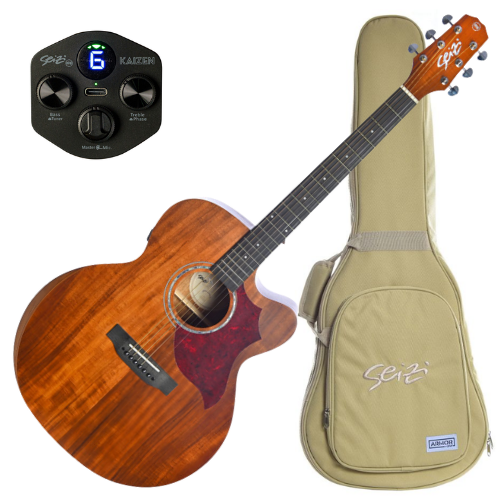 Violão Eletroacústico Seizi Neo Shogun Kaizen Cutaway Koa com Captador Seizi Kaizen Recarregável Cordas de Aço Madeira Koa Laminado e Bag