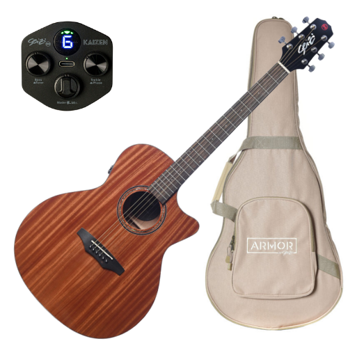 Violão Eletroacústico Seizi Ryu Cutaway Kaizen Mahogany Gloss com Captador Seizi Kaizen Recarregável Cordas de Aço Madeira Mahogany Laminado e Bag