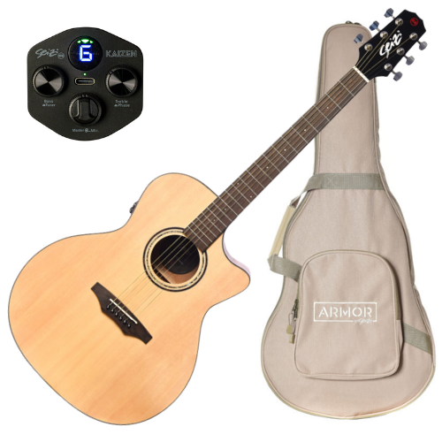 Violão Eletroacústico Seizi Ryu Cutaway Kaizen Spruce Natural Gloss com Captador Seizi Kaizen Recarregável Cordas de Aço Madeira Mahogany Laminado e Bag