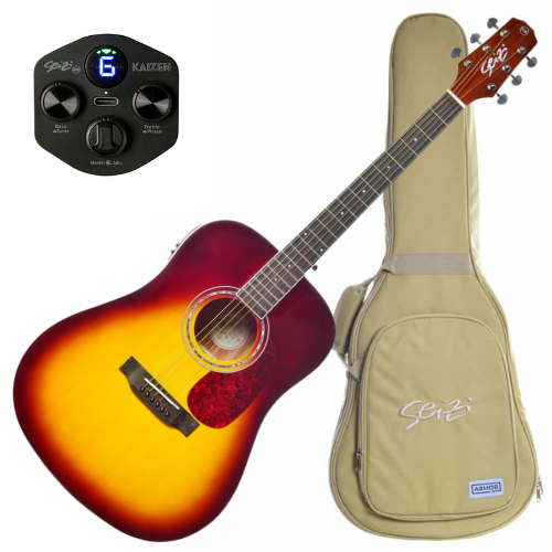 Violão Eletroacústico Seizi Tokyo Kaizen Brown Burst com Captador Seizi Kaizen Recarregável Cordas de Aço Madeira Mogno Laminado e Bag 10360634