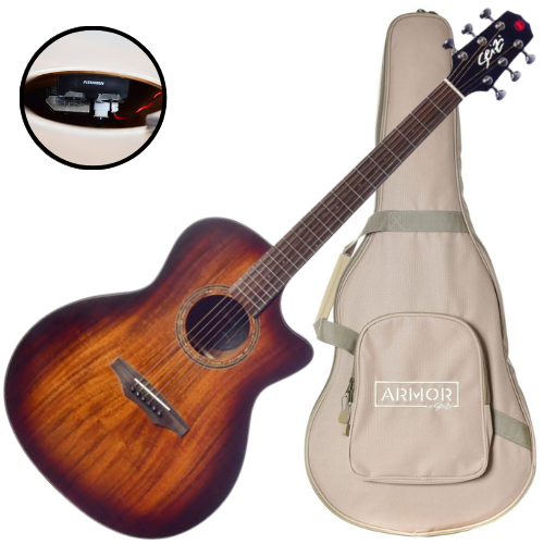 Violão Eletroacústico Seizi Supreme Ryu Cutaway Koa Burst com Tampo Koa Sólido Pré Fishman Sonitone e Bag Armor