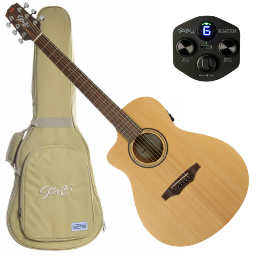 Violão Eletroacústico Canhoto Seizi Zen Cutaway Kaizen Spruce Natural com Captador Seizi Kaizen Recarregável Cordas de Aço Madeira Mahogany Laminado e Bag