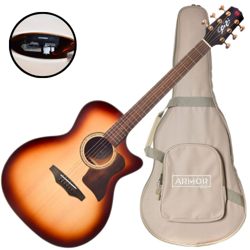Violão Eletroacústico Seizi Supreme Ryu Cutaway Honeyburst Gold com Tampo Spruce Sólido Pré Fishman Sonitone e Bag Armor