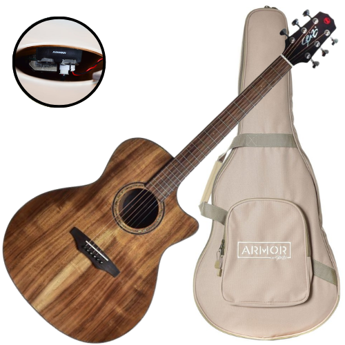 Violão Eletroacústico Seizi Supreme Ryu Cutaway Koa com Tampo Koa Sólido Pré Fishman Sonitone e Bag Armor