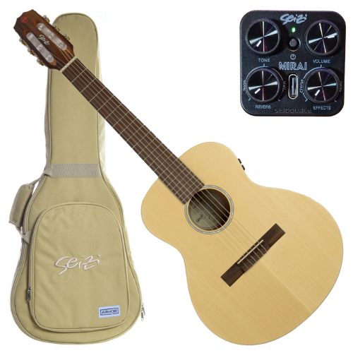 Violão Eletroacústico Canhoto Seizi Originals Mini Ryu Mirai Spruce Natural com Captador Seizi Mirai Recarregável Cordas de Nylon Madeira Mahogany Laminado e Bag 10361113