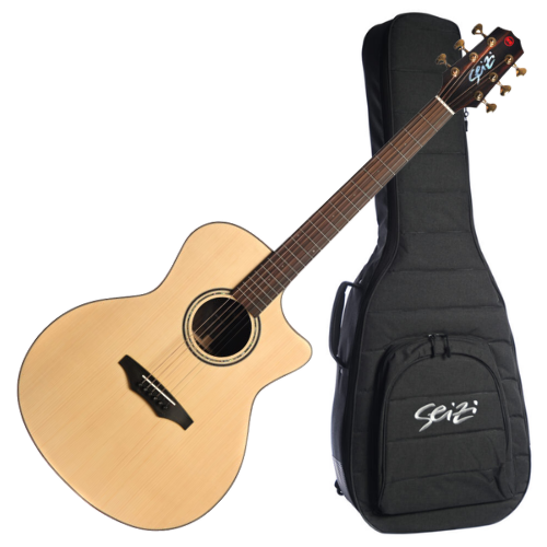 Violão Acústico Seizi Supreme All Solid Ryu Cutaway Spruce Natural com Cordas de Aço Madeira Rosewood Sólido e Bag