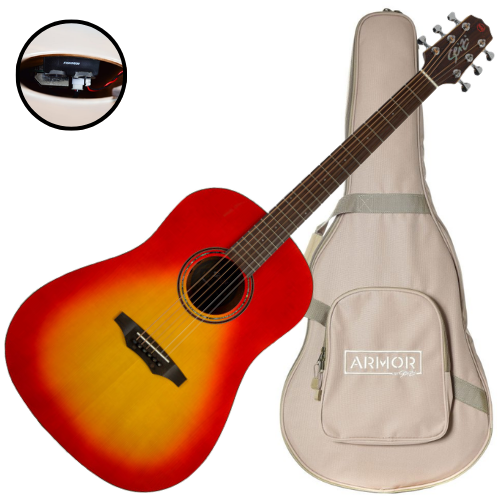 Violão Eletroacústico Seizi Supreme Okami Cherry Burst com Tampo Spruce Sólido Pré Fishman Sonitone e Bag Armor