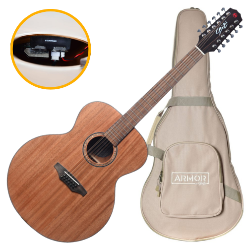 Violão Eletroacústico Seizi Supreme Godzilla 12 Cordas Mahogany Satin com Captador Fishman Sonitone Cordas de Aço Madeira Mogno Laminado e Bag