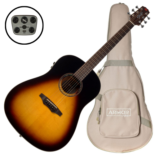 Violão Eletroacústico Seizi Supreme Kaizen Plus Okami Vintage Sunburst com Tampo Spruce Sólido Pré Kaizen Plus Bateria Recarregável e Bag Armor 10361144