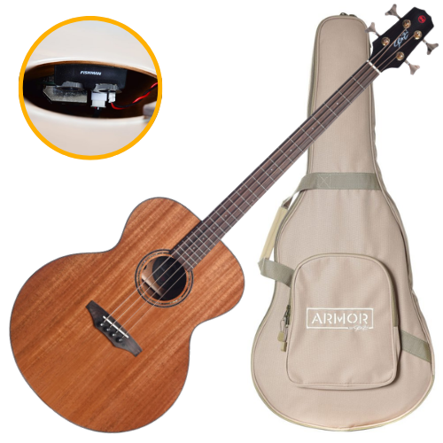 Baixolão Eletroacústico Seizi Supreme Godzilla Bass Gold Mahogany Gloss com Captador Fishman Sonitone Cordas de Aço Madeira Mahogany Laminado e Bag