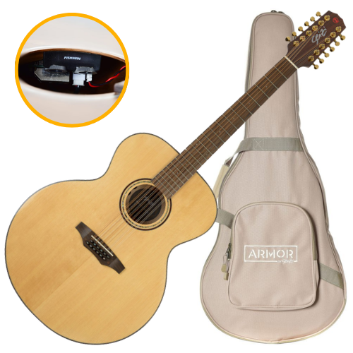 Violão Eletroacústico Seizi Supreme Godzilla 12 Spruce Natural Gloss com Captador Fishman Sonitone Cordas de Aço Madeira Flamed Maple Laminado e Bag