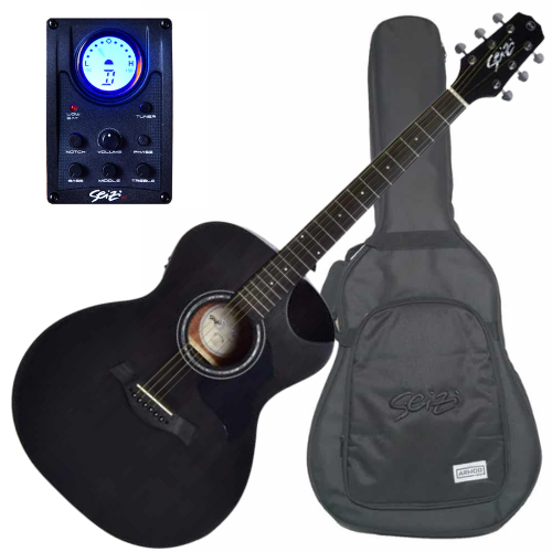 Violão Eletroacústico Seizi Nagoya Open Pore Black com Captador Seizi Mirai Recarregável Cordas de Aço Madeira Mahogany Laminado e Bag 10360453