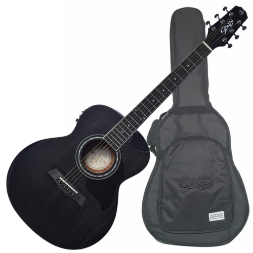 Violão Eletroacústico Seizi Mini Neo Nagoya Open Pore Black com Captador Seizi Mirai Recarregável Cordas de Aço Madeira Mahogany Laminado e Bag 10360575