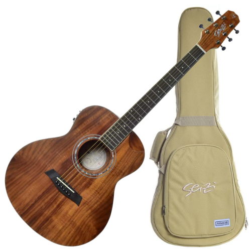 Violão Eletroacústico Seizi Mini Nagoya Koa com Captador Seizi Cordas de Aço Madeira Koa Laminado e Bag