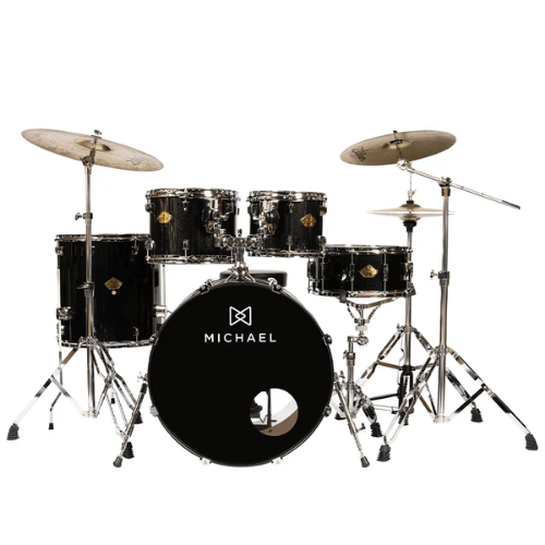 Bateria Acústica Michael Legacy DML422 Sparkle Black SBK com Ferragens e Banco