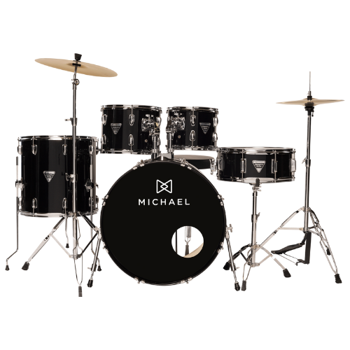 Bateria Michael Trinity DMT222 22" Black com Pratos Hi-Hat Crash Banco Pedal Baquetas e Ferragens Inclusas