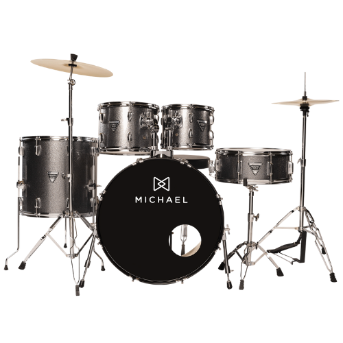 Bateria Michael Trinity DMT222 22" Dark Gray com Pratos Hi-Hat Crash Banco Pedal Baquetas e Ferragens Inclusas