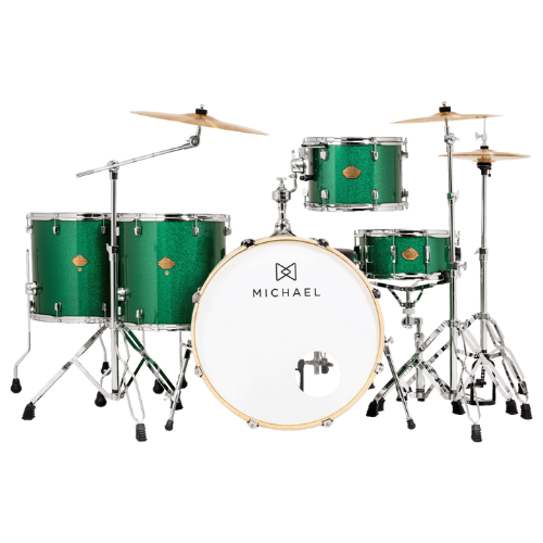 Bateria Acústica Michael Legacy DML424 Sparkle Green SGR Shell Pack com Casco em Poplar e Acabamento em Celuloide
