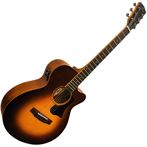 Violão Eletroacústico Michael Elegance VME720 THSP VS (Vintage Sunburst) com Tampo Spruce Pré Michael Cleverly Tarraxas Matte Black Die Cast Encordoamento Aço e Acabamento Open Pore