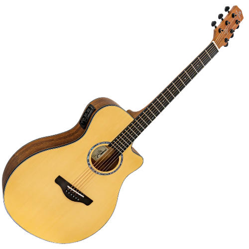 Violão Eletroacústico Michael Stellar VMS260 ST (Natural) com Tampo Spruce Pré Michael Cleverly Tarraxas Matte Black Die Cast Encordoamento Aço e Acabamento Open Pore