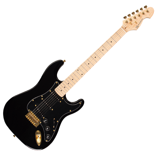 Guitarra Michael GMS425 ST Royale ABK All Black com Corpo Basswood Braço Maple e Captadores Michael Velvet Alnico Single Coil SSS