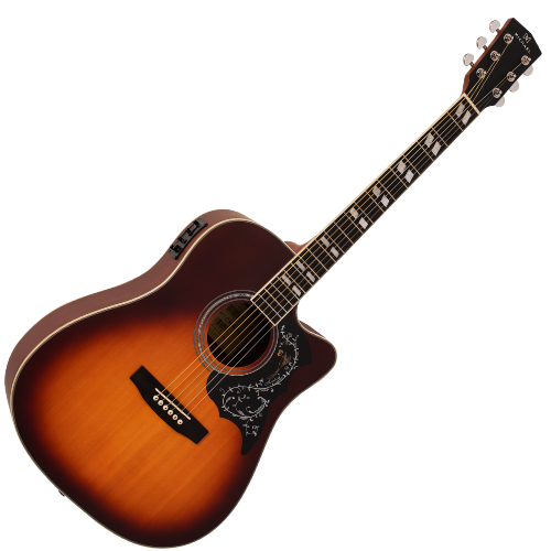 Violão Eletroacústico Michael Folk Freebird VMF420 SS (Sunburst Satin) com Tampo Spruce Pré Michael SE-41 Tarraxas Die Cast Encordoamento Aço e Acabamento Acetinado